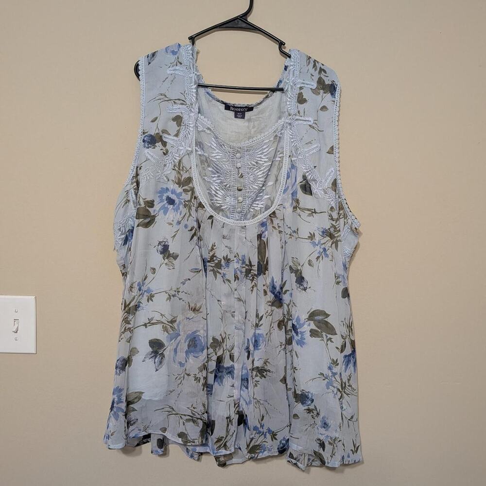 Roaman's Blue Cottagecore Floral Lace Button‎ Up Design And Lace